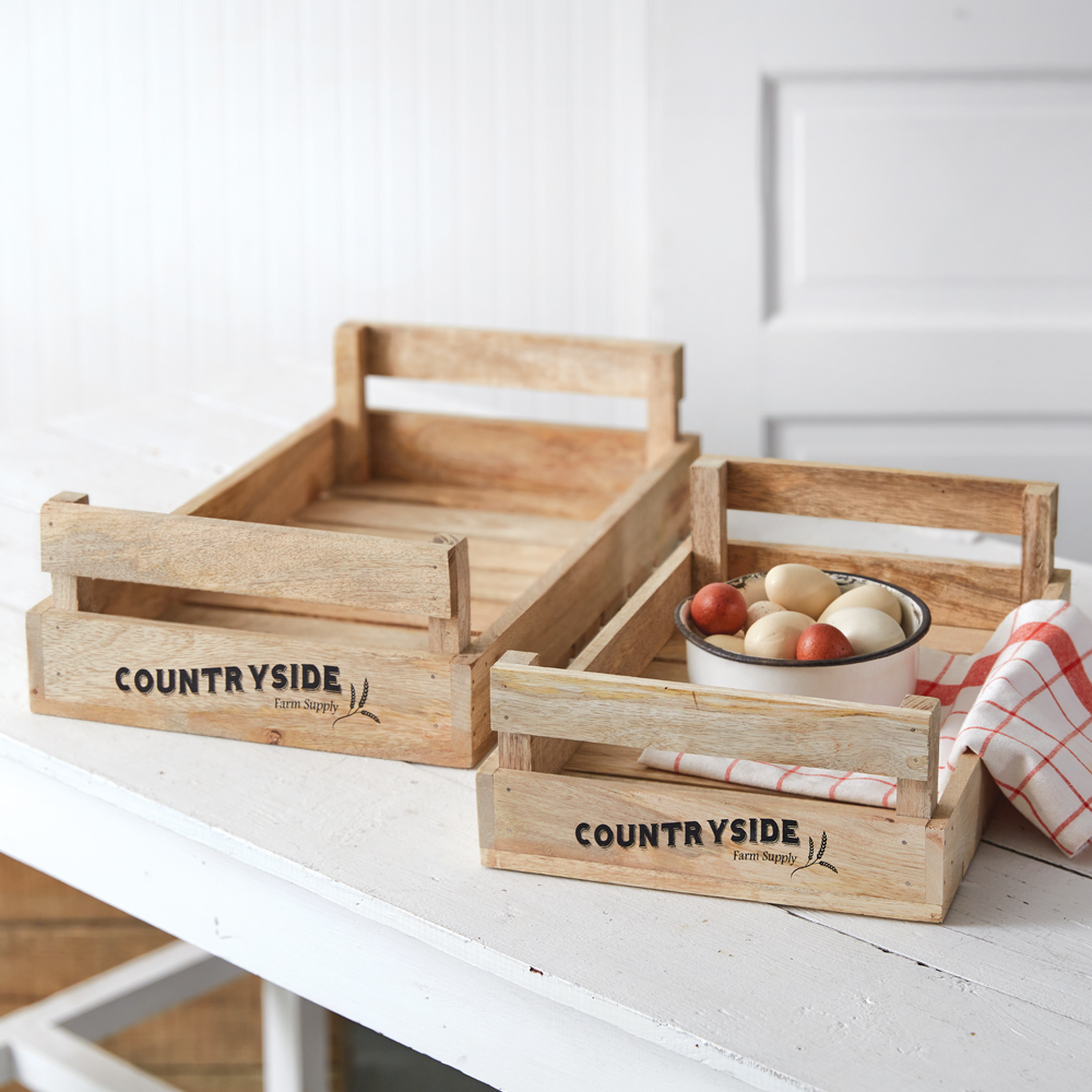 Set of Two Countryside Wood Trays Largest is 19½''W x 11¾''D x 5¾''H